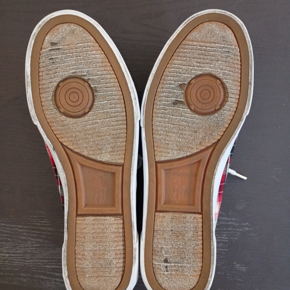 Polo by Ralph Lauren Red and Blue Plaid Boat Shoes. Men's 9.5M Gently Used - Picture 6 of 6